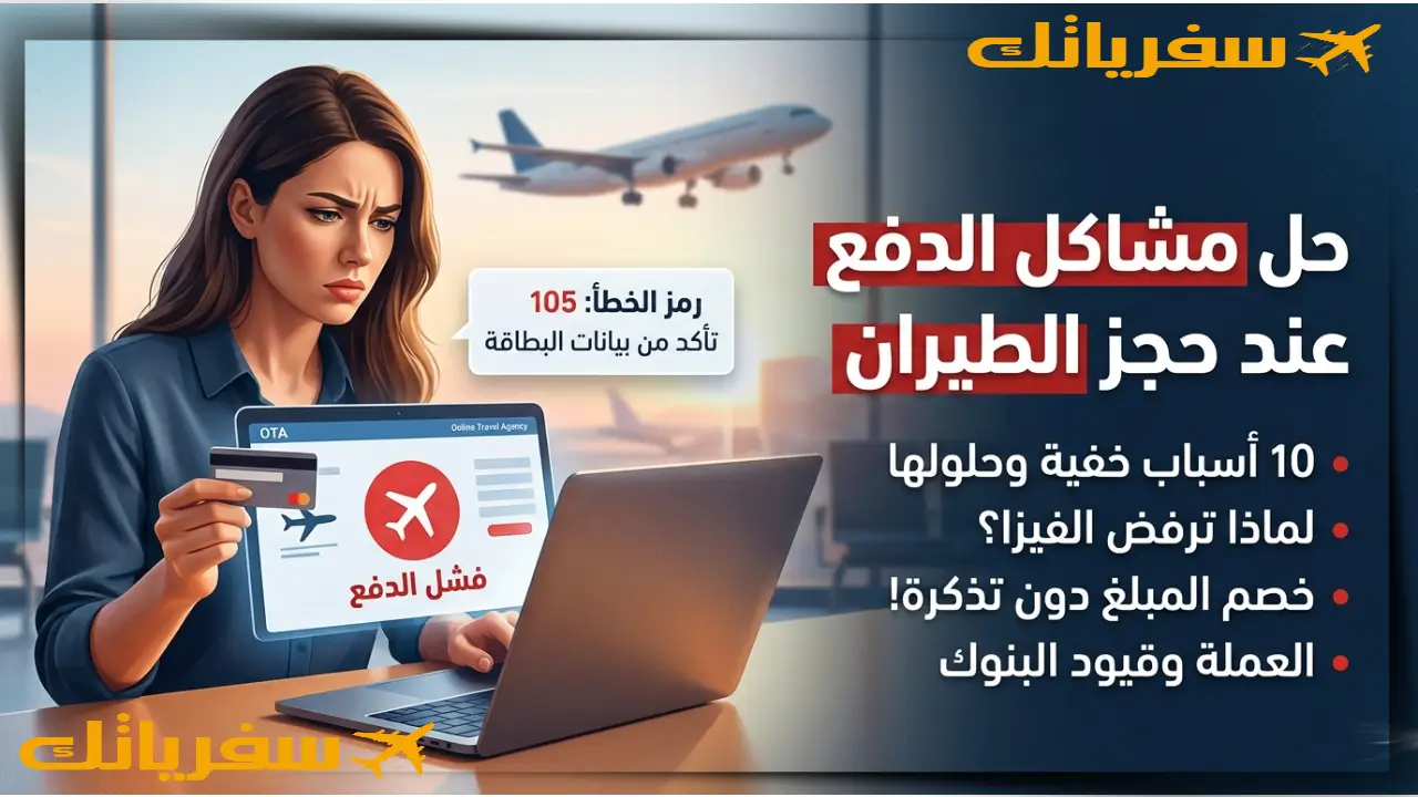 مشاكل الدفع عند حجز تذاكر الطيران: 10 أسباب خفية تمنع إتمام الحجز مشاكل الدفع عند حجز تذاكر الطيران